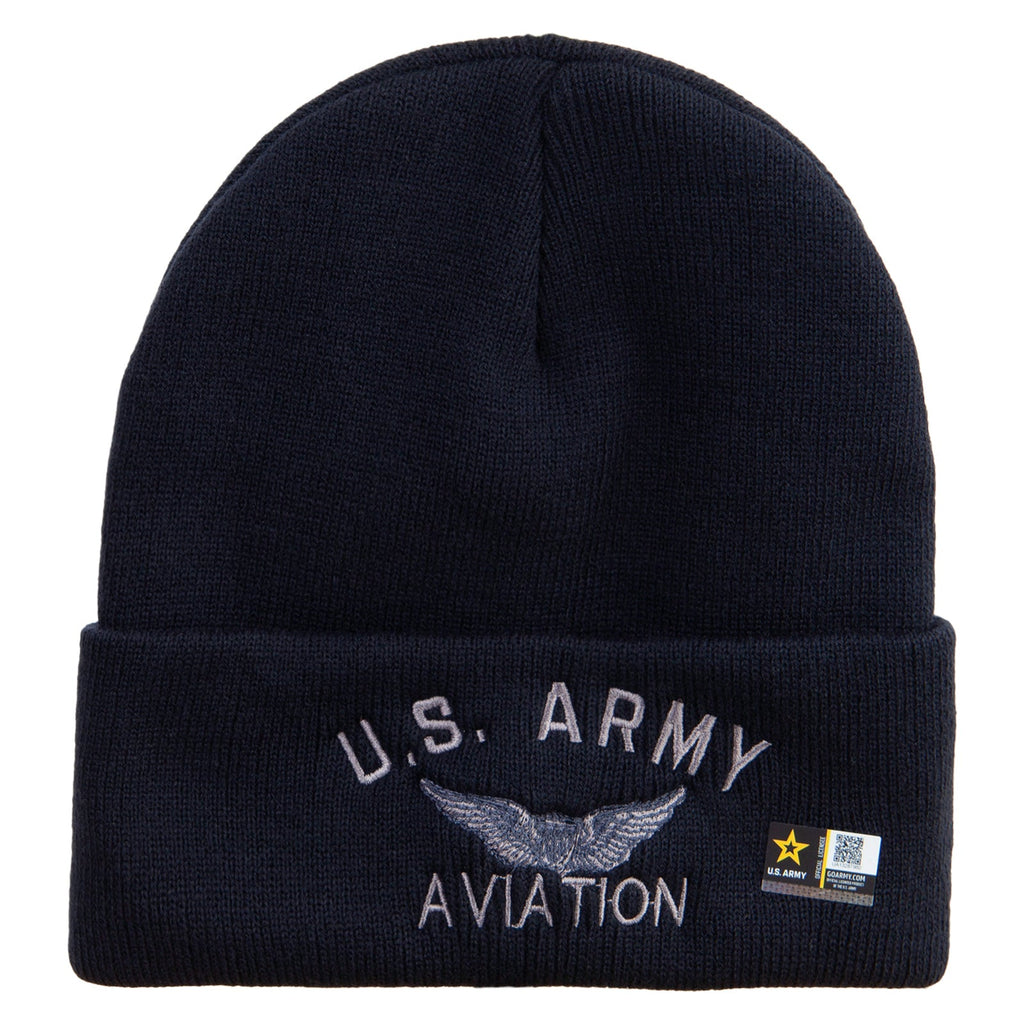 US Army Aviation Embroidered 12 Inch Long Knitted Beanie