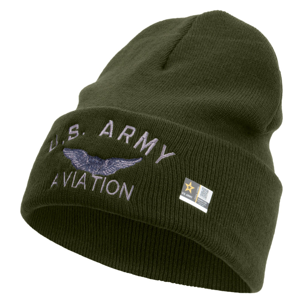 US Army Aviation Embroidered 12 Inch Long Knitted Beanie