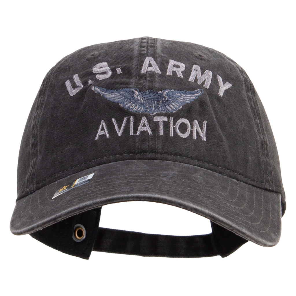 US Army Aviation Embroidered Washed Solid Pigment Dyed Cotton Twill Brass Buckle Cap