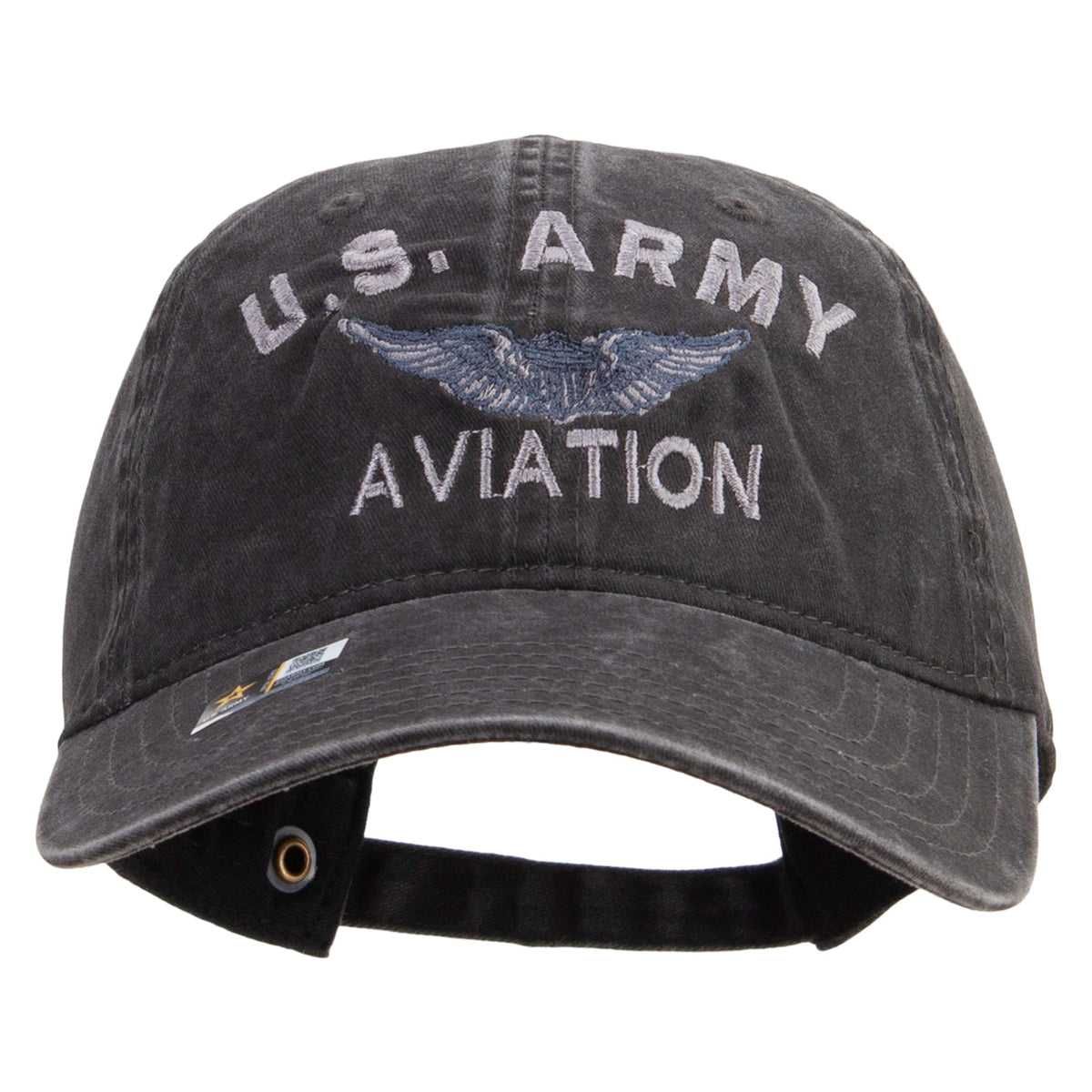 US Army Aviation Embroidered Washed Solid Pigment Dyed Cotton Twill Brass Buckle Cap