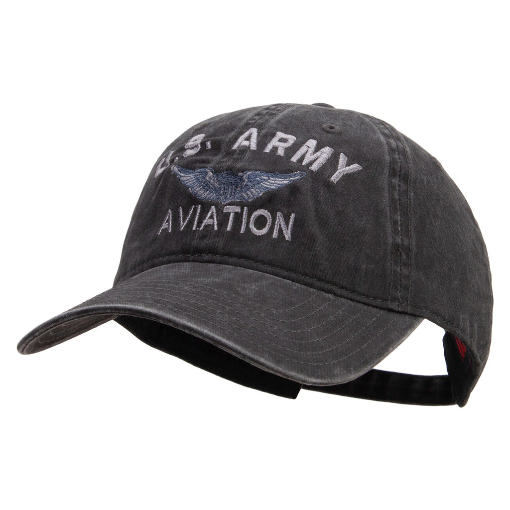 US Army Aviation Embroidered Washed Solid Pigment Dyed Cotton Twill Brass Buckle Cap