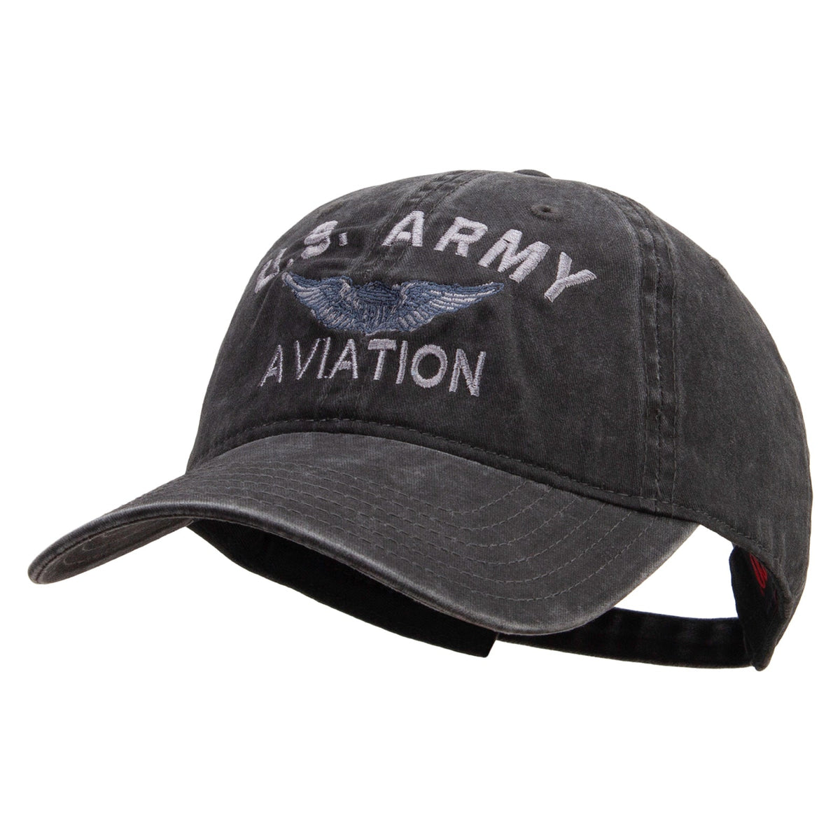 US Army Aviation Embroidered Washed Solid Pigment Dyed Cotton Twill Brass Buckle Cap