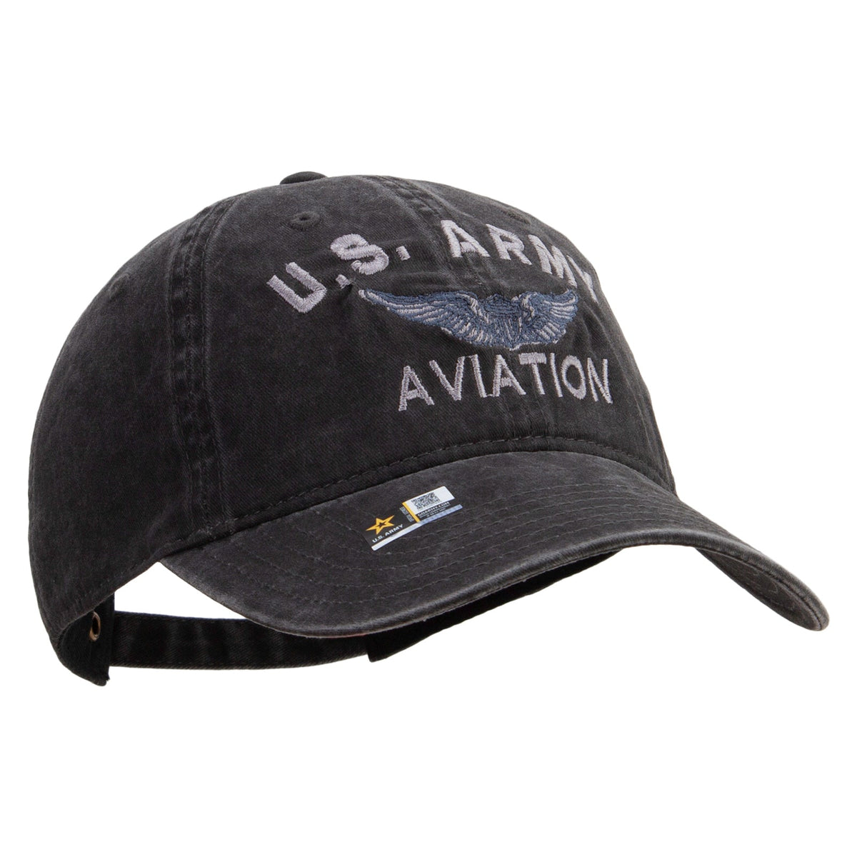 US Army Aviation Embroidered Washed Solid Pigment Dyed Cotton Twill Brass Buckle Cap
