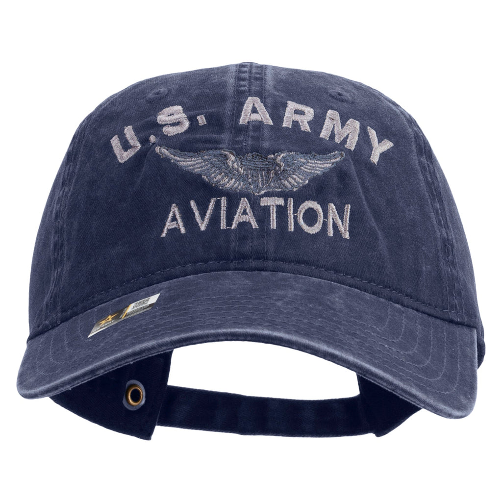 US Army Aviation Embroidered Washed Solid Pigment Dyed Cotton Twill Brass Buckle Cap