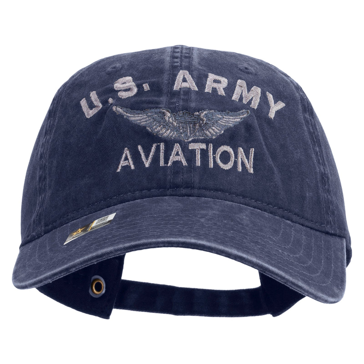 US Army Aviation Embroidered Washed Solid Pigment Dyed Cotton Twill Brass Buckle Cap
