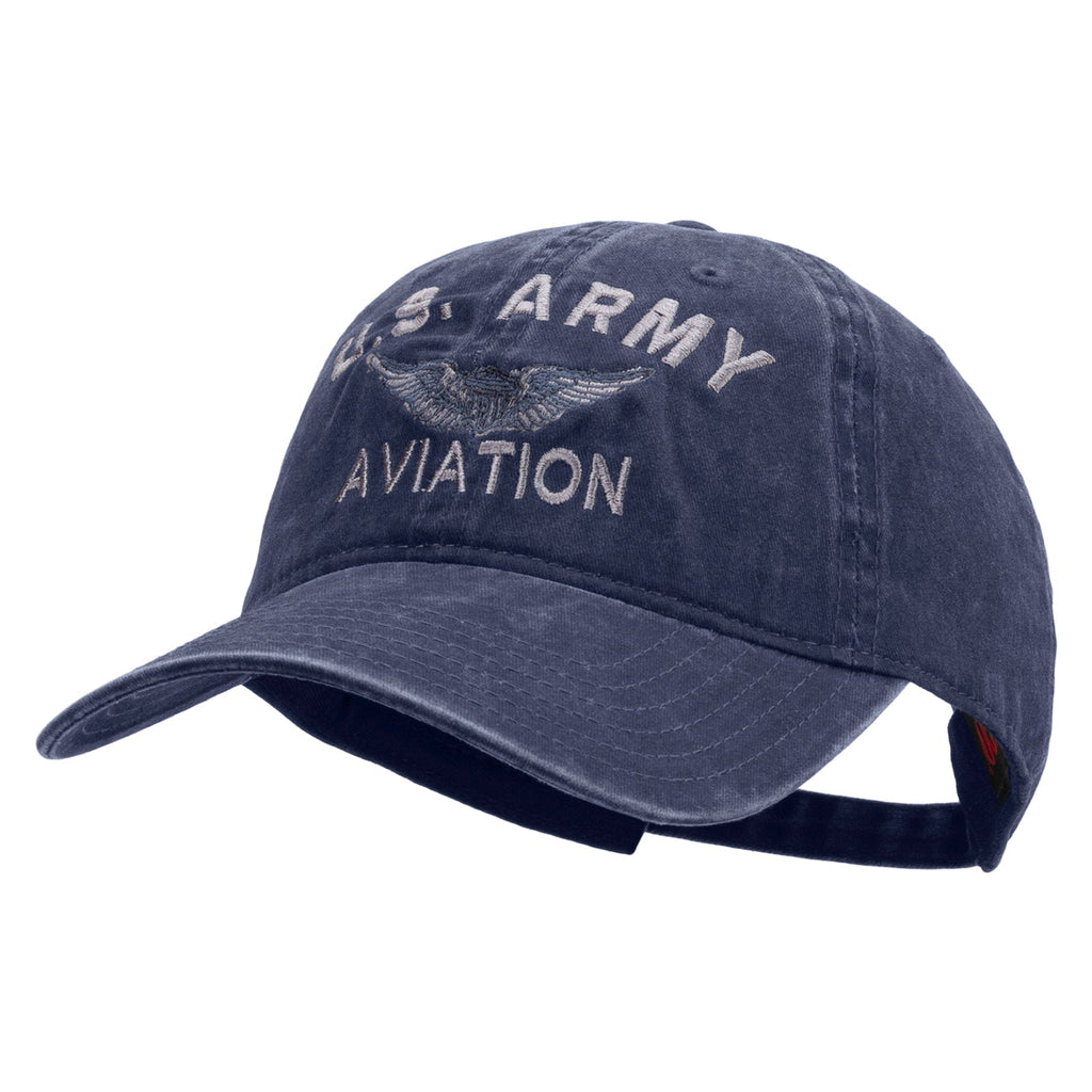 US Army Aviation Embroidered Washed Solid Pigment Dyed Cotton Twill Brass Buckle Cap