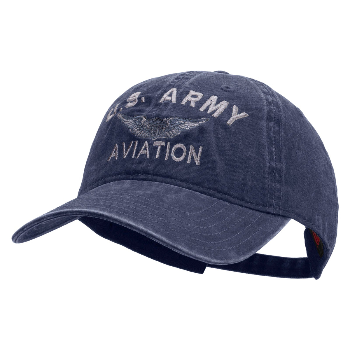 US Army Aviation Embroidered Washed Solid Pigment Dyed Cotton Twill Brass Buckle Cap
