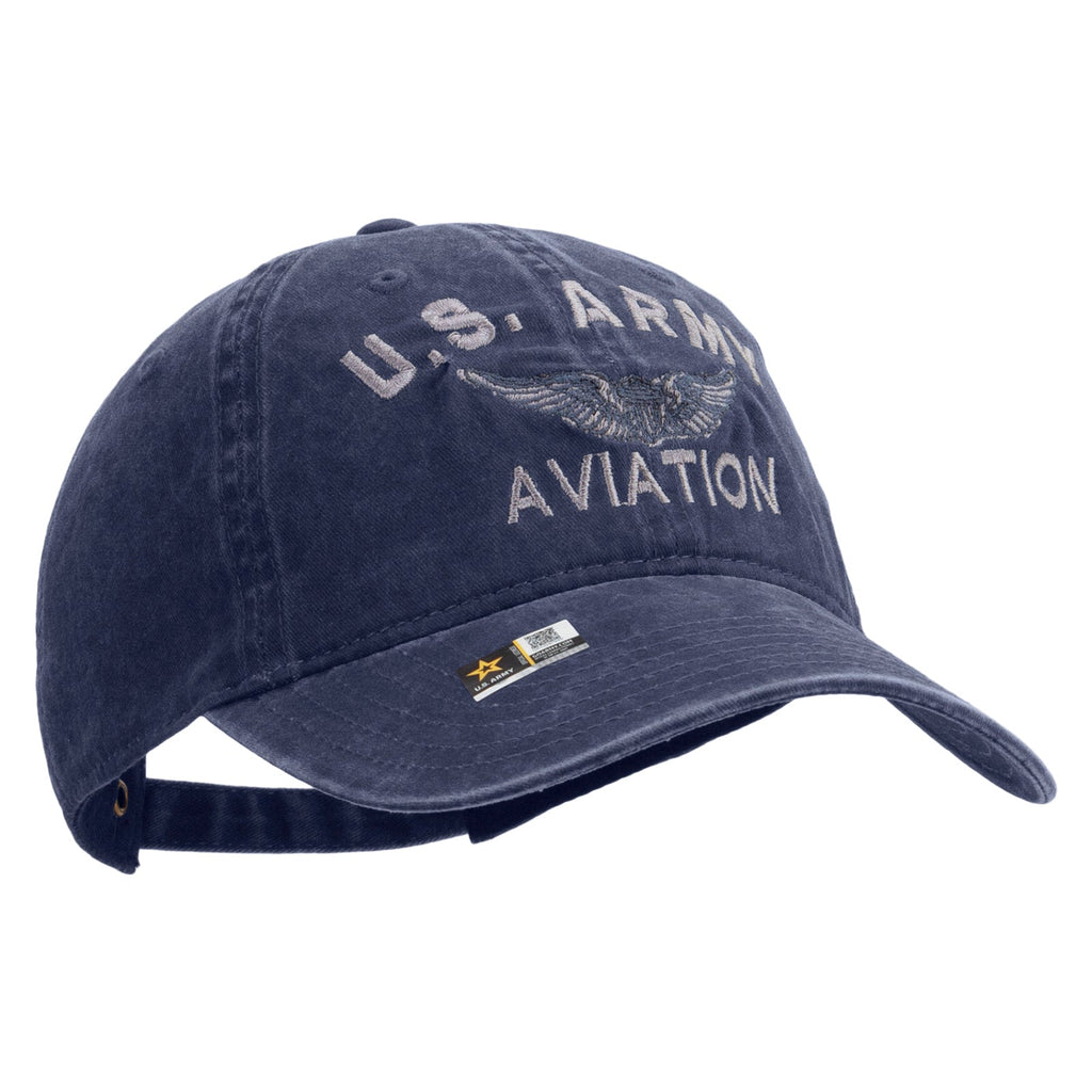 US Army Aviation Embroidered Washed Solid Pigment Dyed Cotton Twill Brass Buckle Cap