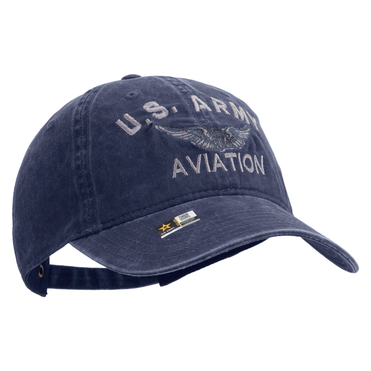 US Army Aviation Embroidered Washed Solid Pigment Dyed Cotton Twill Brass Buckle Cap