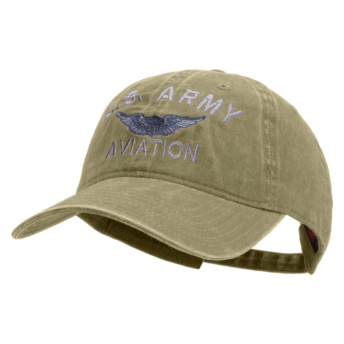 US Army Aviation Embroidered Washed Solid Pigment Dyed Cotton Twill Brass Buckle Cap