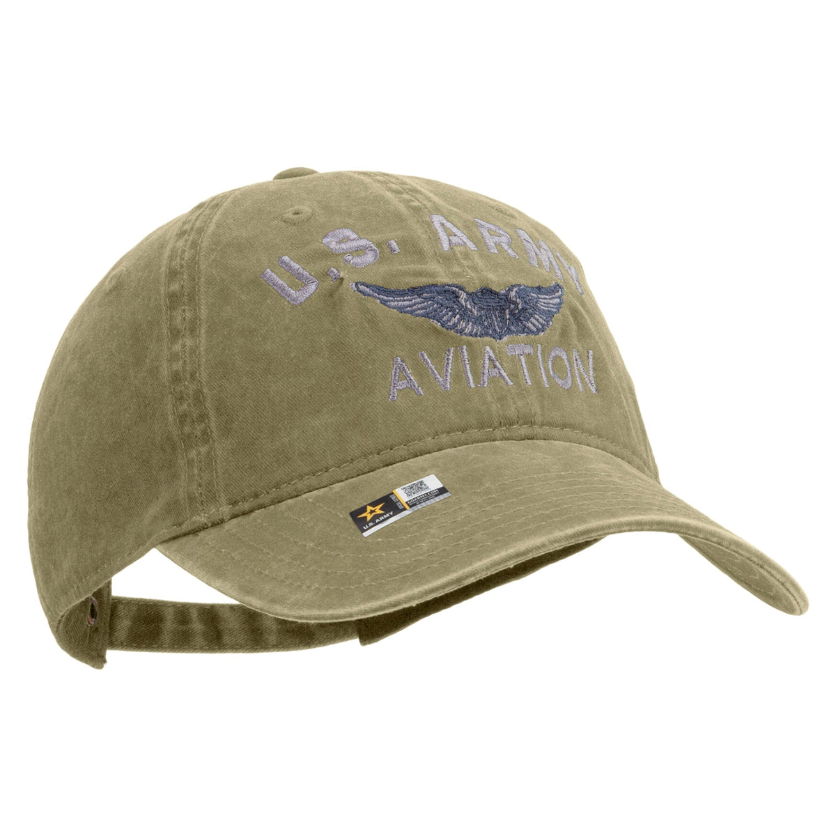 US Army Aviation Embroidered Washed Solid Pigment Dyed Cotton Twill Brass Buckle Cap
