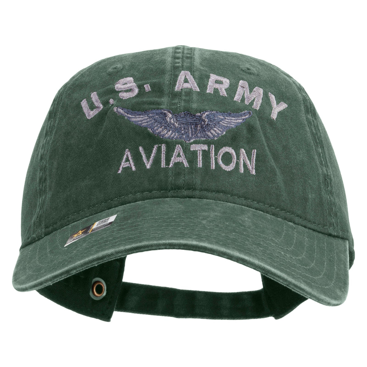 US Army Aviation Embroidered Washed Solid Pigment Dyed Cotton Twill Brass Buckle Cap