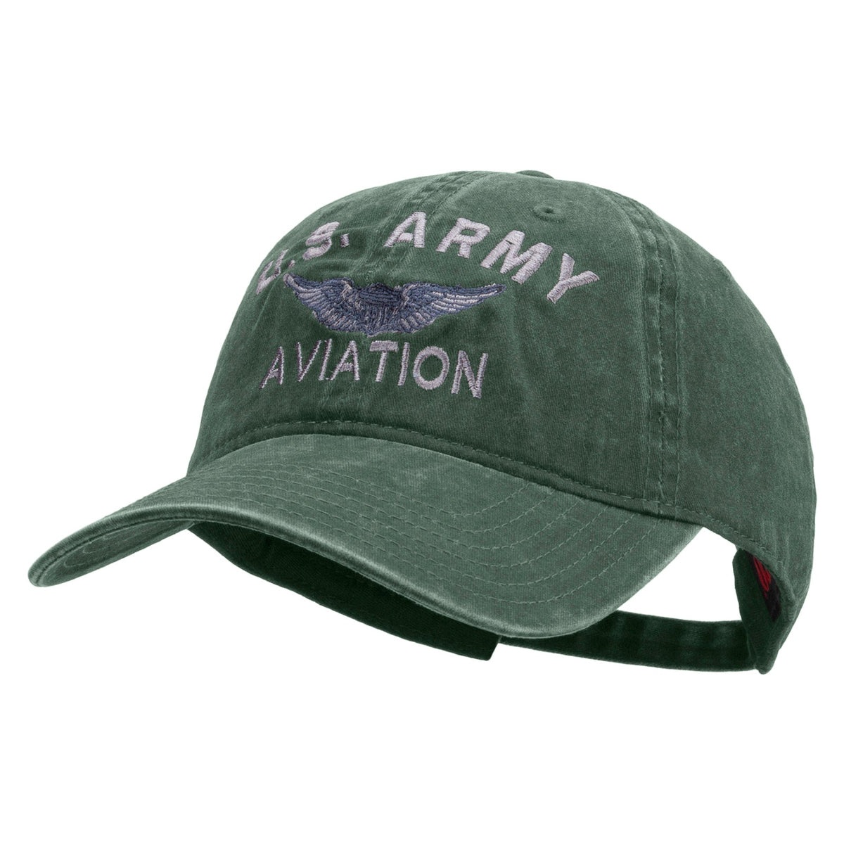 US Army Aviation Embroidered Washed Solid Pigment Dyed Cotton Twill Brass Buckle Cap
