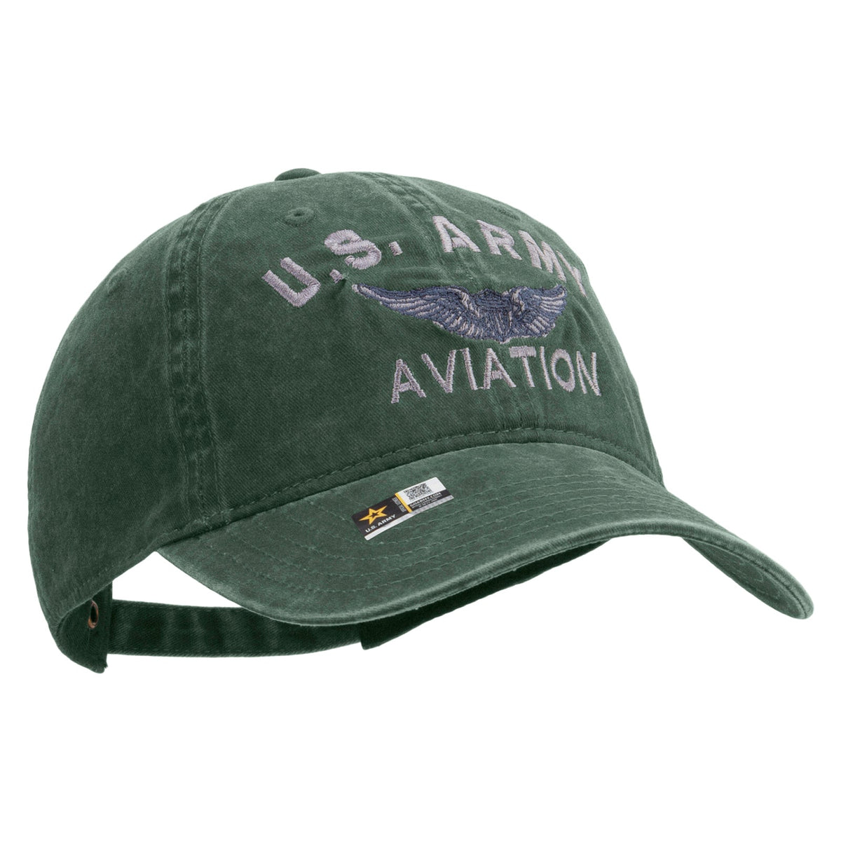 US Army Aviation Embroidered Washed Solid Pigment Dyed Cotton Twill Brass Buckle Cap