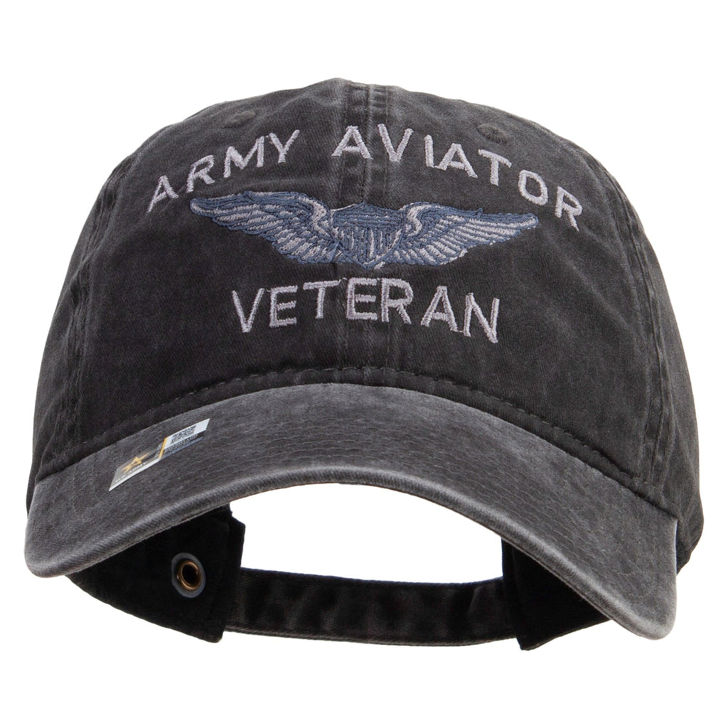 Army Aviator Veteran Embroidered Washed Solid Pigment Dyed Cotton Twill Brass Buckle Cap