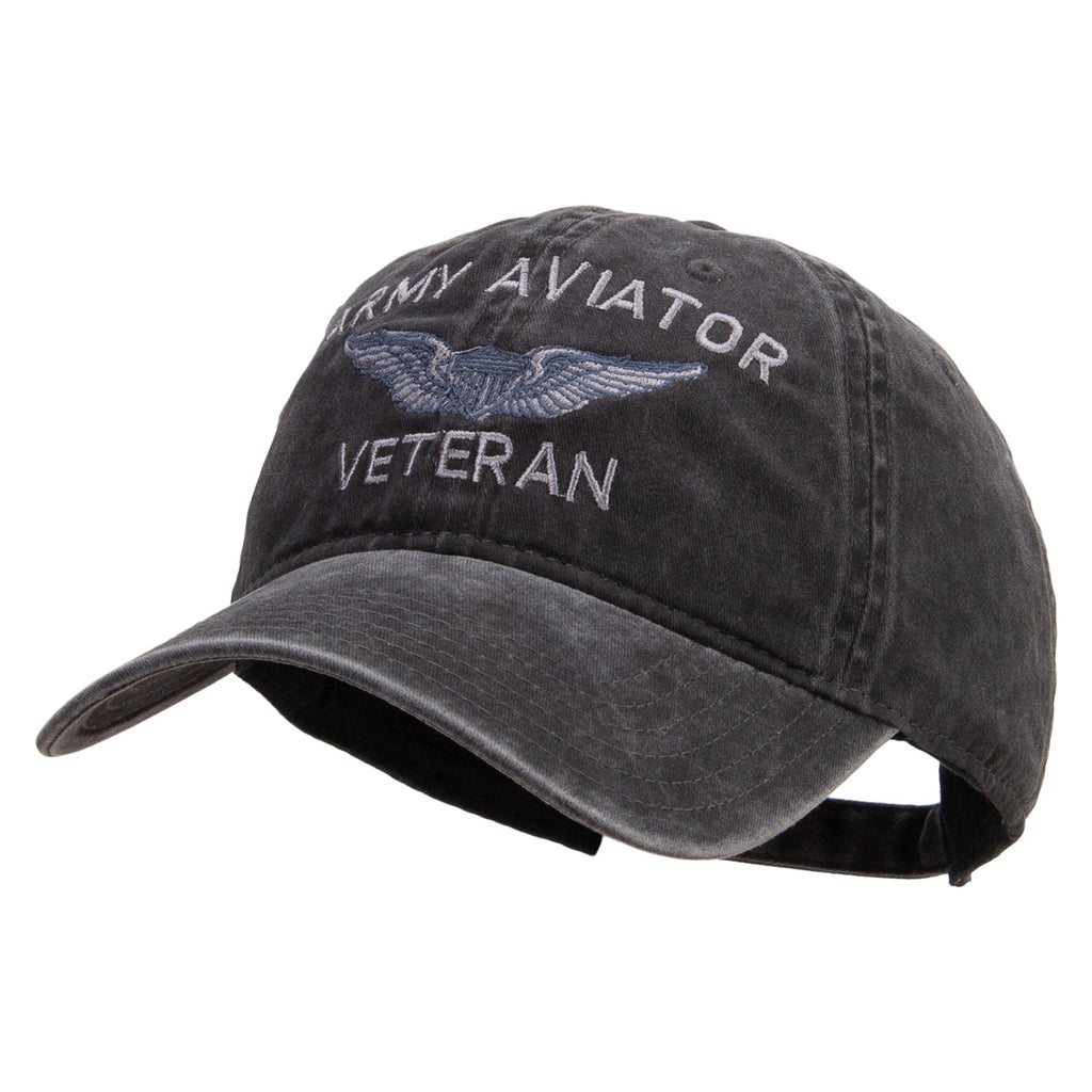 Army Aviator Veteran Embroidered Washed Solid Pigment Dyed Cotton Twill Brass Buckle Cap