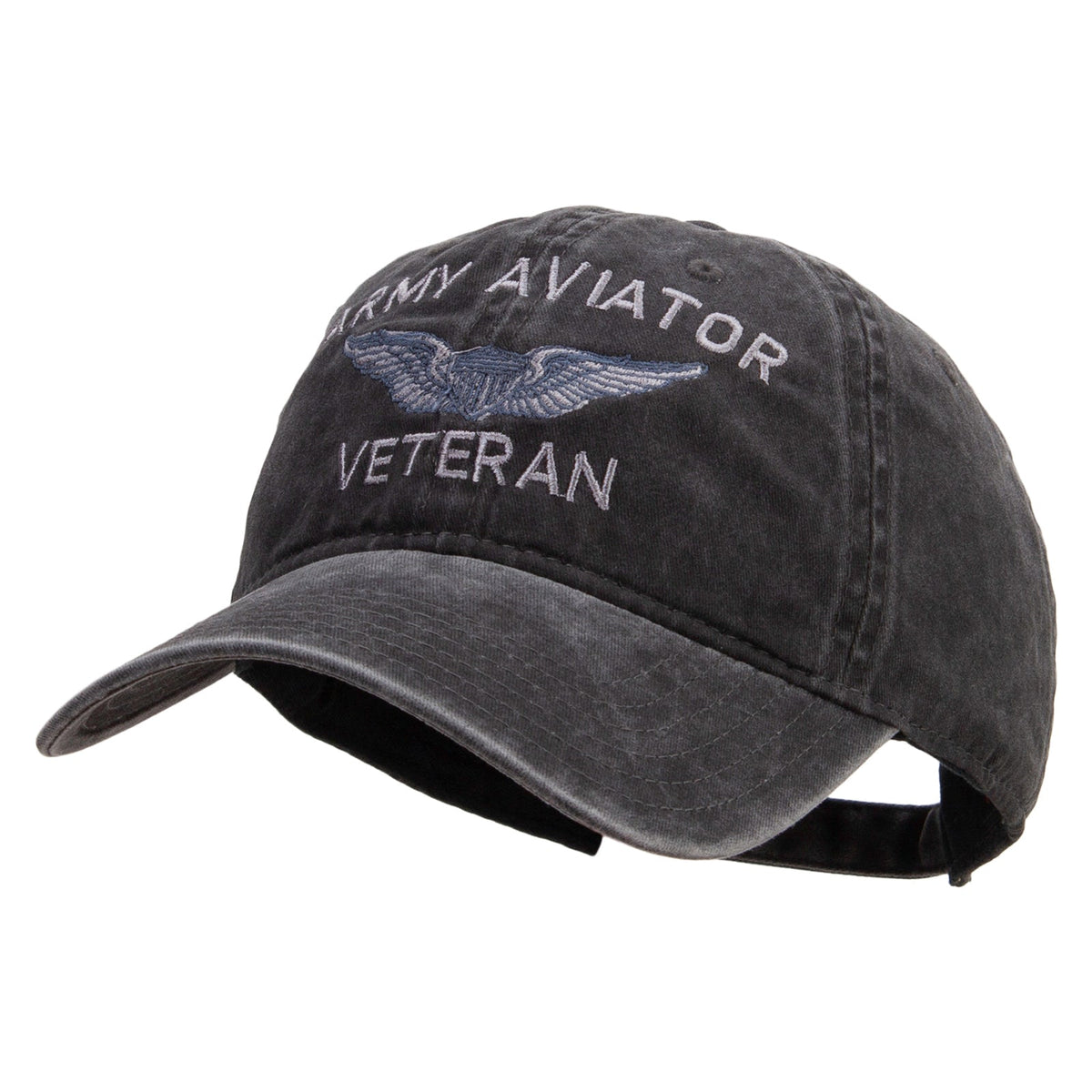 Army Aviator Veteran Embroidered Washed Solid Pigment Dyed Cotton Twill Brass Buckle Cap