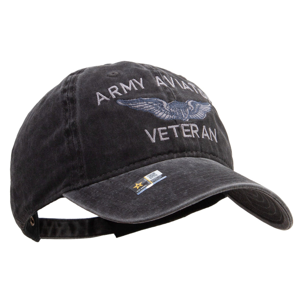 Army Aviator Veteran Embroidered Washed Solid Pigment Dyed Cotton Twill Brass Buckle Cap