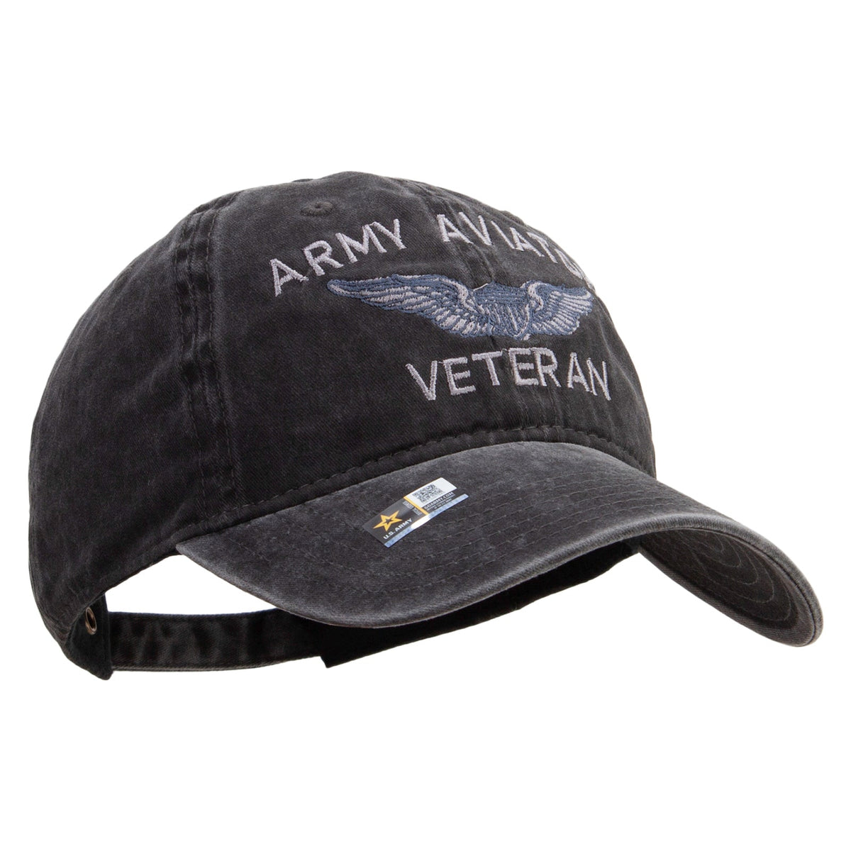 Army Aviator Veteran Embroidered Washed Solid Pigment Dyed Cotton Twill Brass Buckle Cap