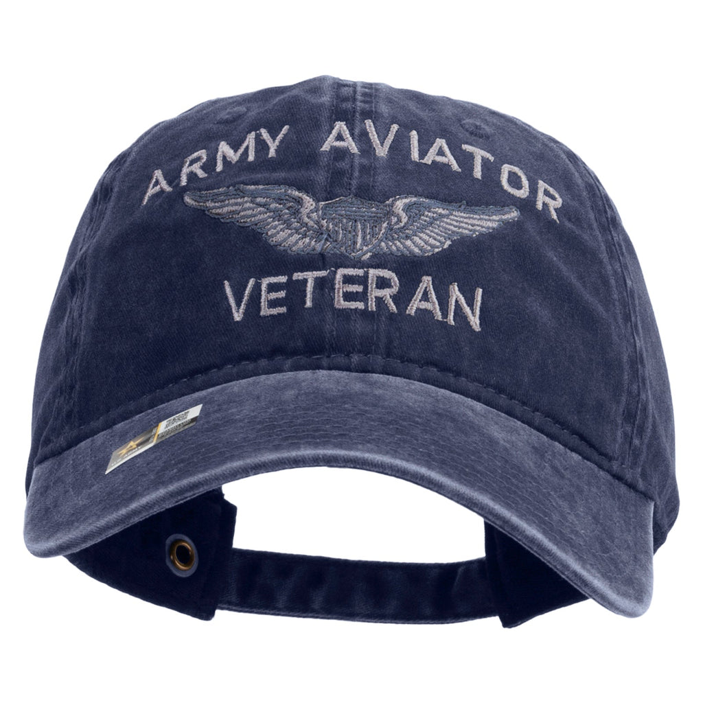Army Aviator Veteran Embroidered Washed Solid Pigment Dyed Cotton Twill Brass Buckle Cap