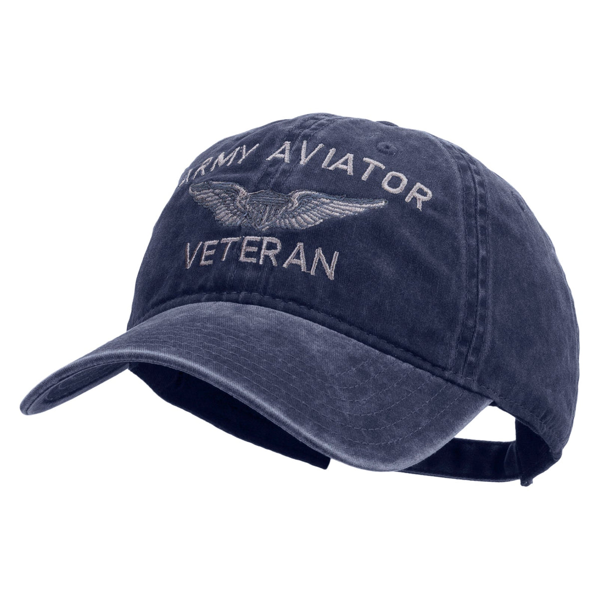 Army Aviator Veteran Embroidered Washed Solid Pigment Dyed Cotton Twill Brass Buckle Cap
