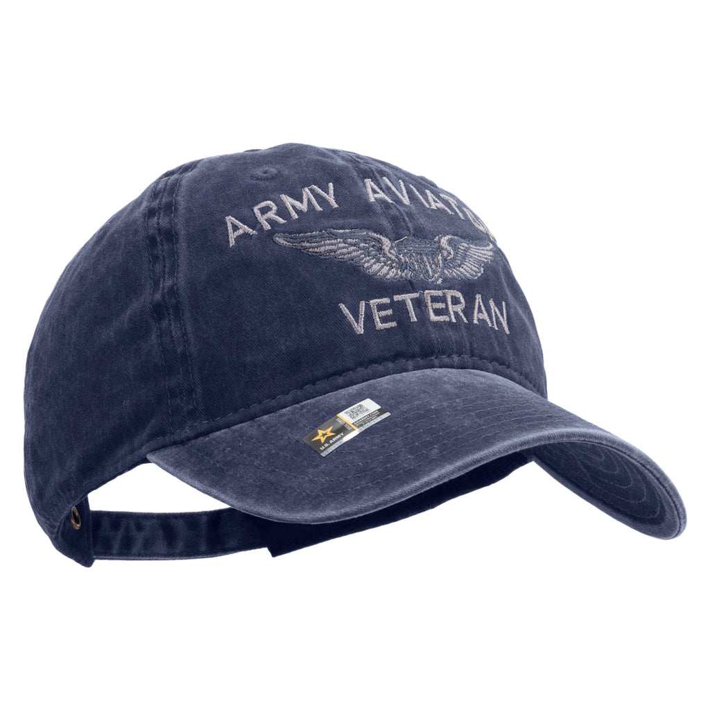 Army Aviator Veteran Embroidered Washed Solid Pigment Dyed Cotton Twill Brass Buckle Cap