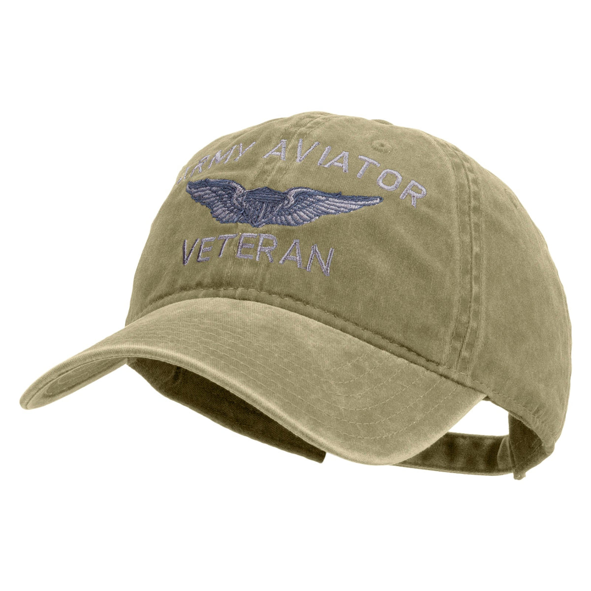 Army Aviator Veteran Embroidered Washed Solid Pigment Dyed Cotton Twill Brass Buckle Cap