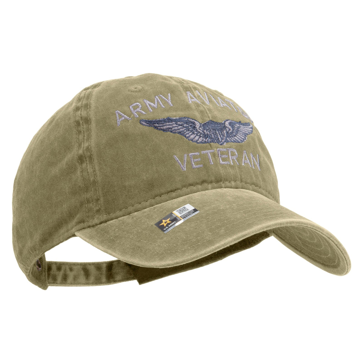 Army Aviator Veteran Embroidered Washed Solid Pigment Dyed Cotton Twill Brass Buckle Cap