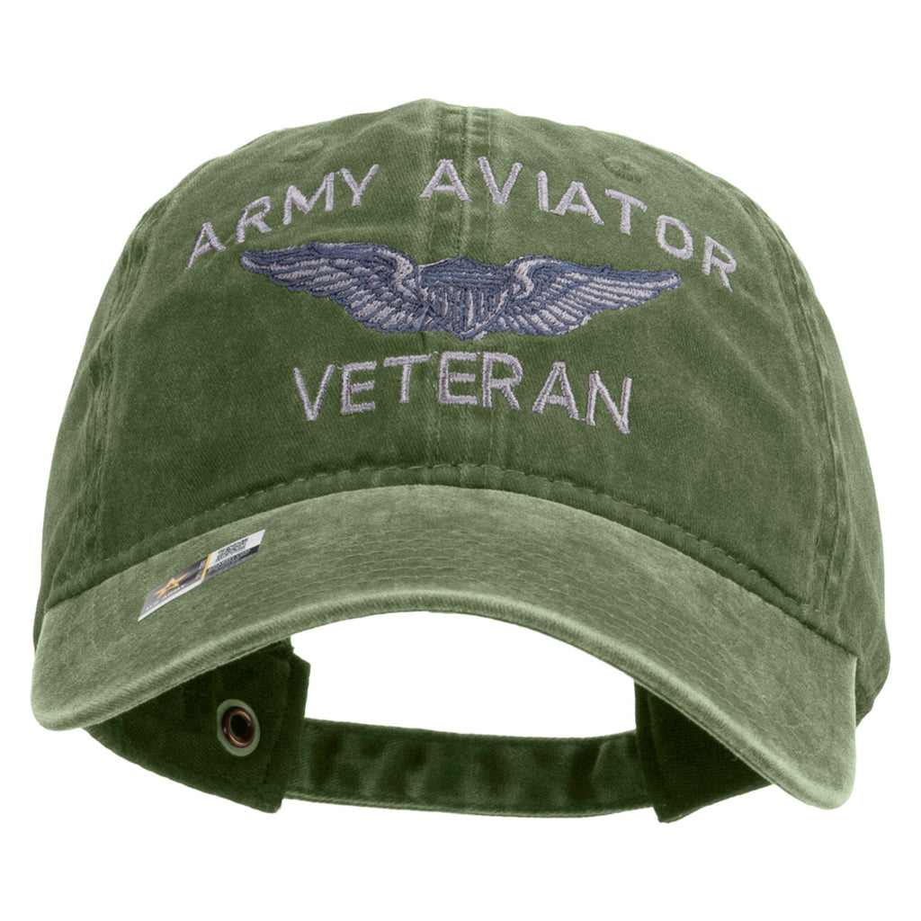 Army Aviator Veteran Embroidered Washed Solid Pigment Dyed Cotton Twill Brass Buckle Cap