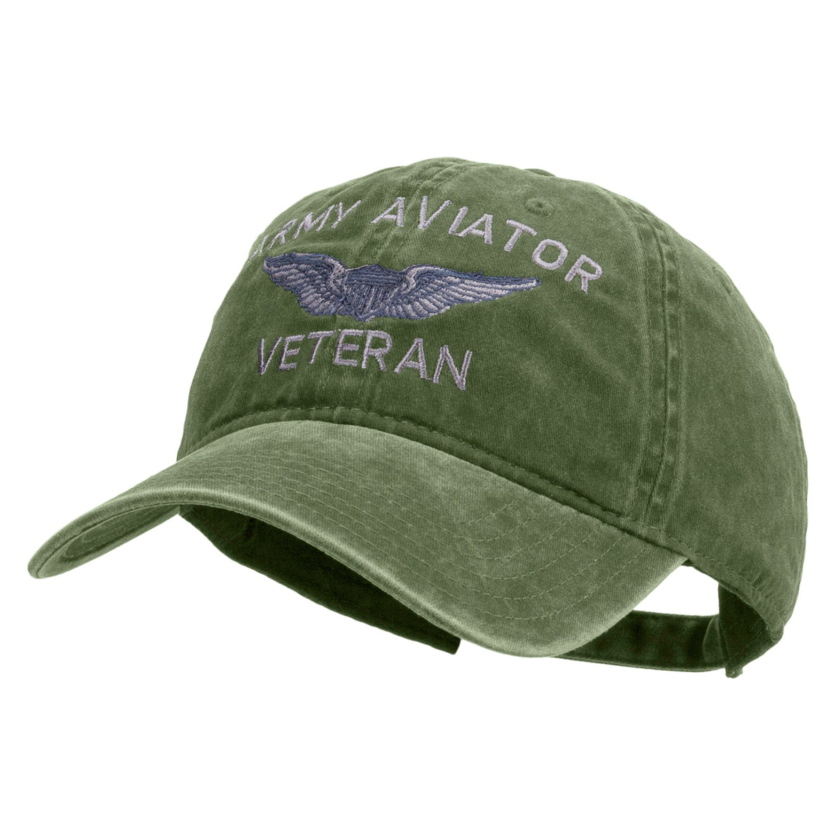 Army Aviator Veteran Embroidered Washed Solid Pigment Dyed Cotton Twill Brass Buckle Cap