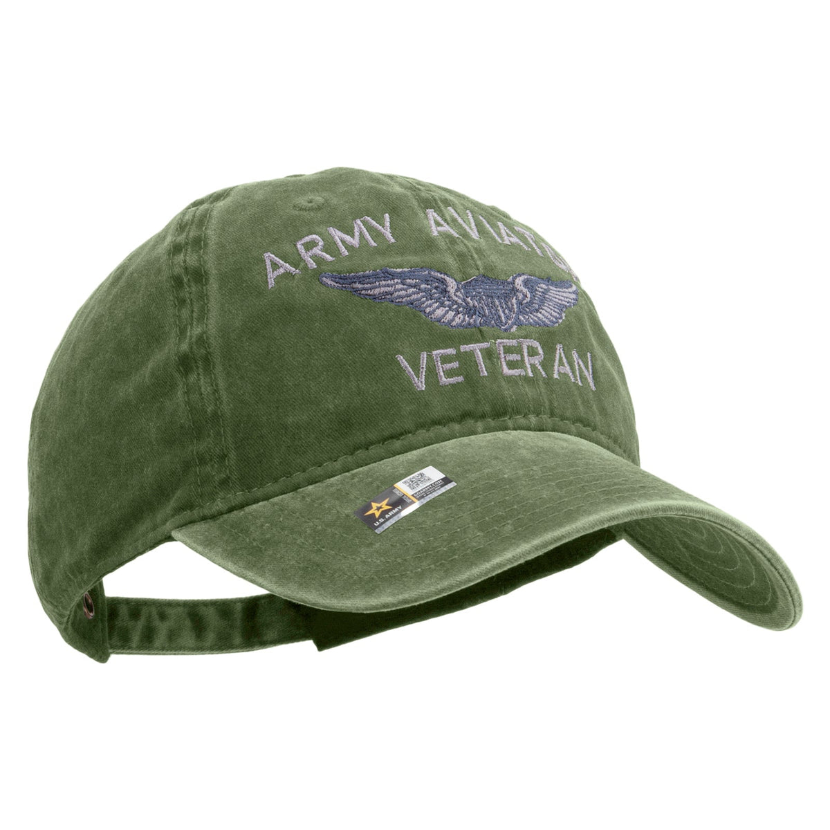 Army Aviator Veteran Embroidered Washed Solid Pigment Dyed Cotton Twill Brass Buckle Cap