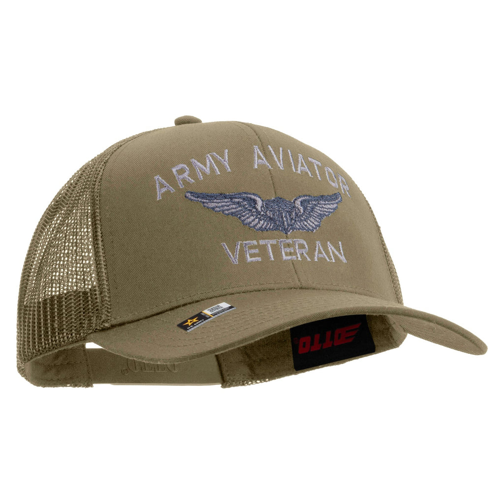Army Aviator Veteran Embroidered Solid Cotton Twill Mesh Prostyle Cap