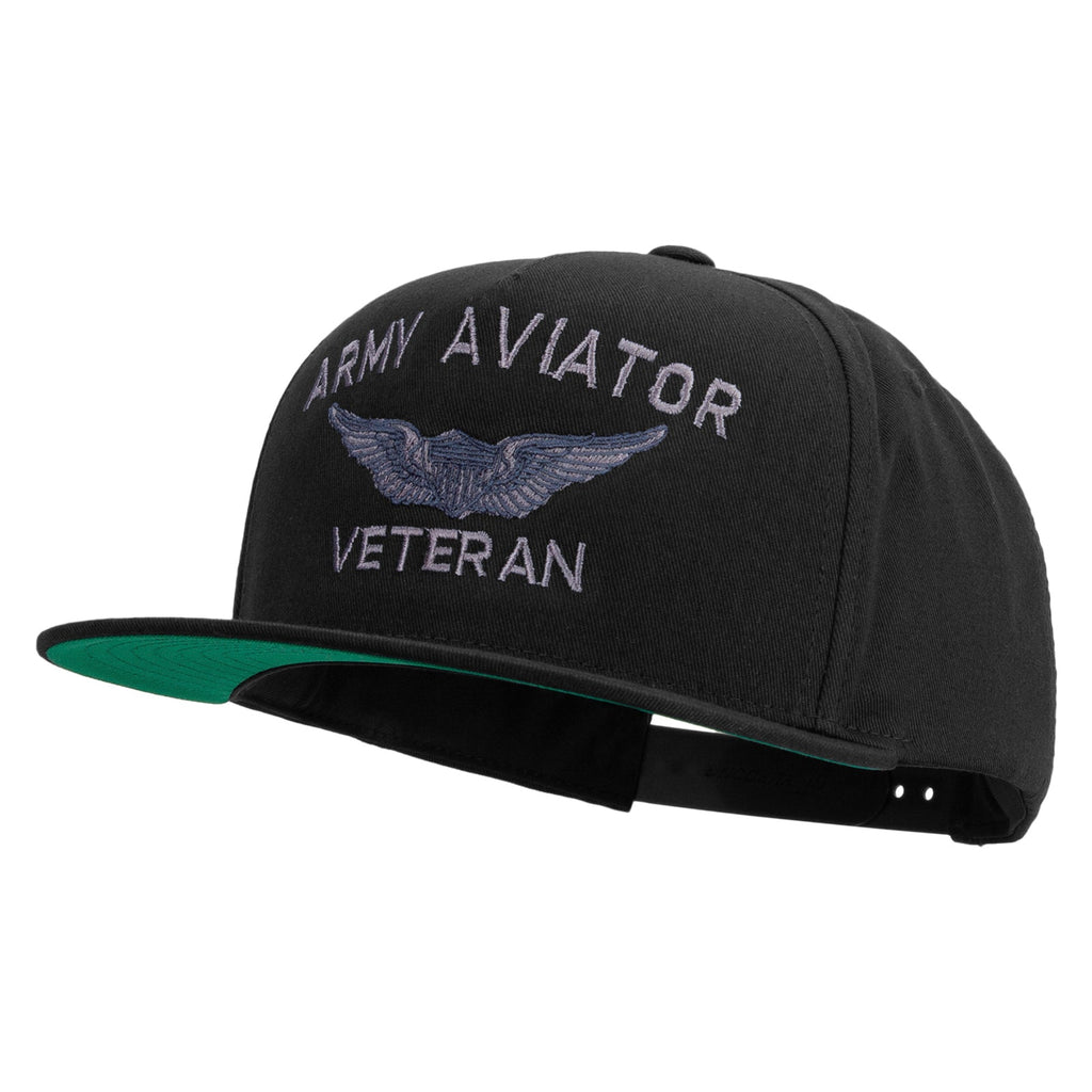 Army Aviator Veteran Embroidered 5 Panel Flat Bill Twill Snapback Solid Cap