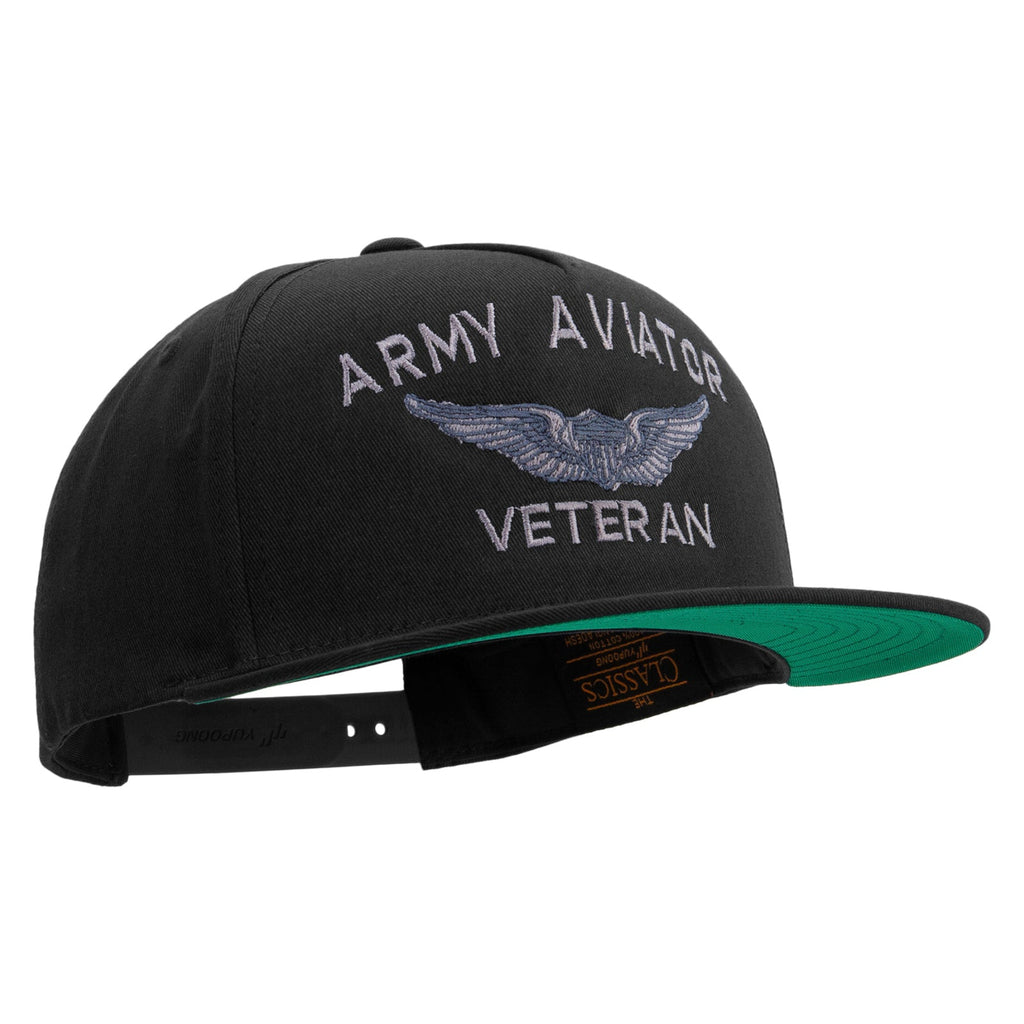 Army Aviator Veteran Embroidered 5 Panel Flat Bill Twill Snapback Solid Cap