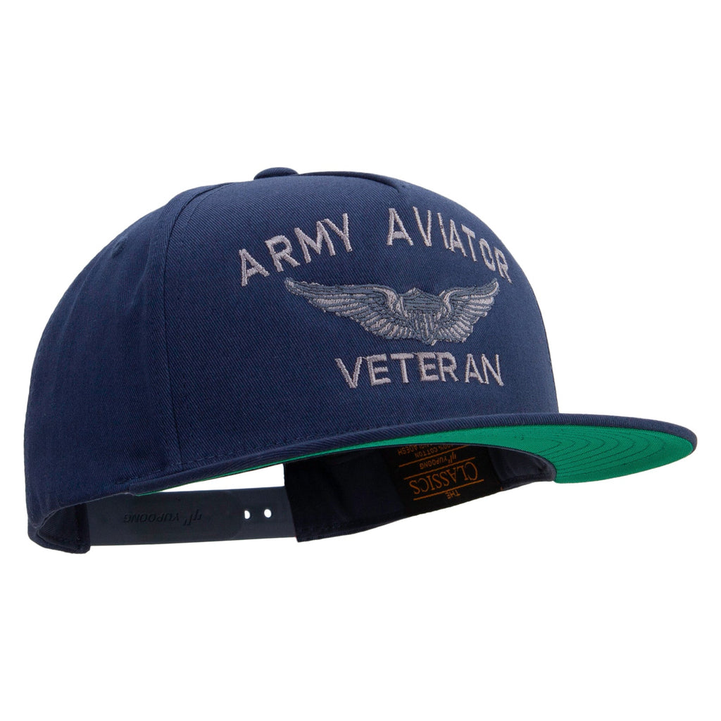 Army Aviator Veteran Embroidered 5 Panel Flat Bill Twill Snapback Solid Cap