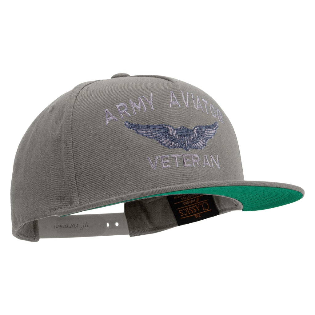 Army Aviator Veteran Embroidered 5 Panel Flat Bill Twill Snapback Solid Cap