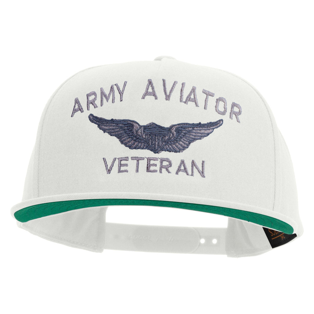 Army Aviator Veteran Embroidered 5 Panel Flat Bill Twill Snapback Solid Cap
