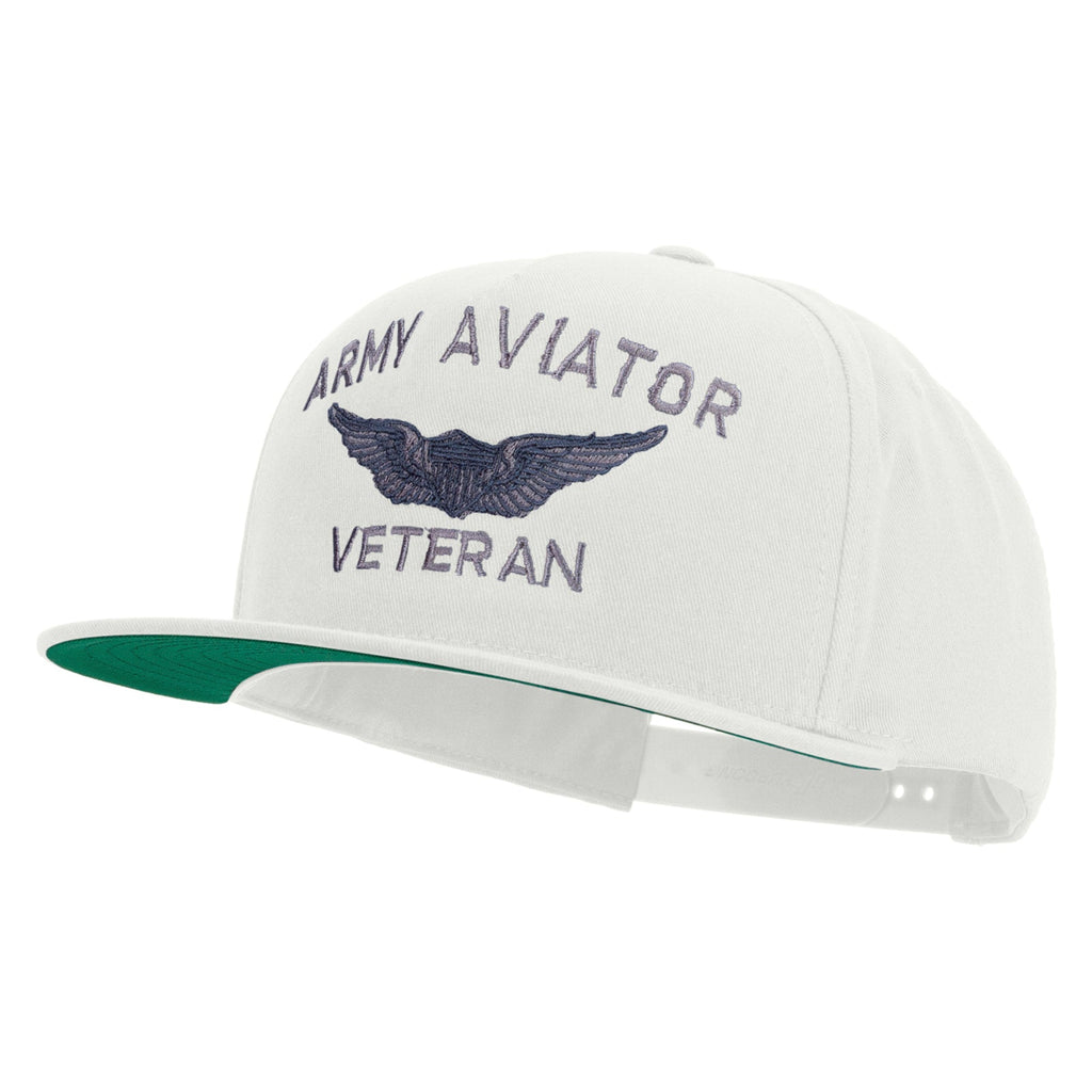 Army Aviator Veteran Embroidered 5 Panel Flat Bill Twill Snapback Solid Cap