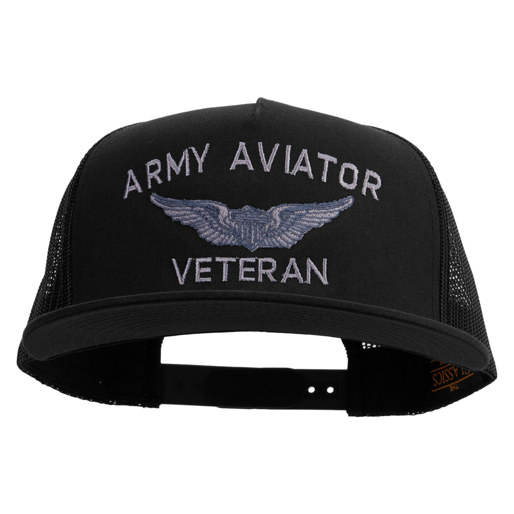 Army Aviator Veteran Embroidered 5 Panel Mesh Trucket Snapback Cap