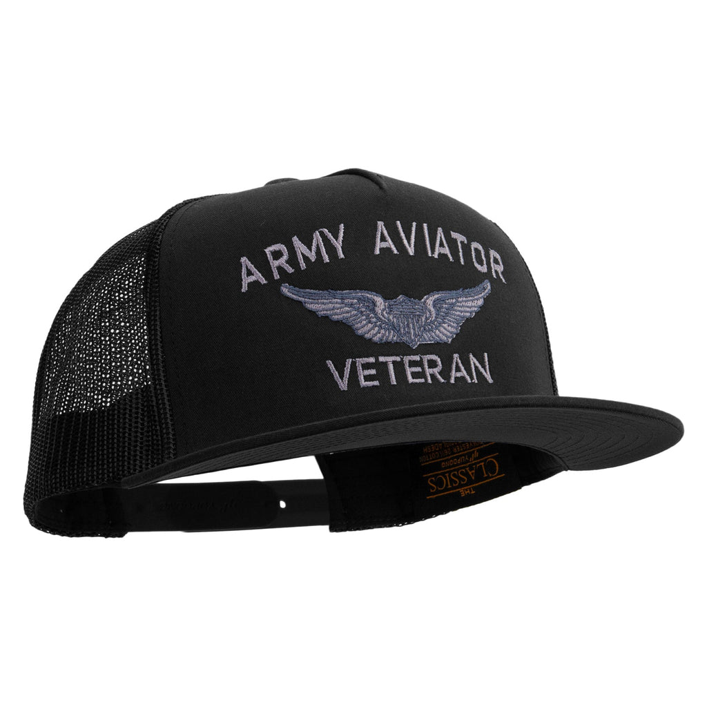 Army Aviator Veteran Embroidered 5 Panel Mesh Trucket Snapback Cap