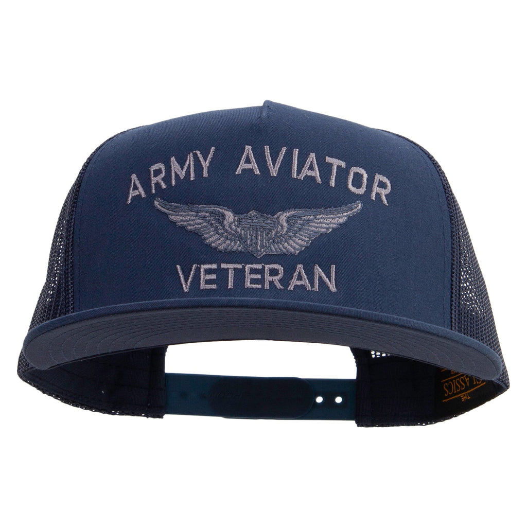 Army Aviator Veteran Embroidered 5 Panel Mesh Trucket Snapback Cap