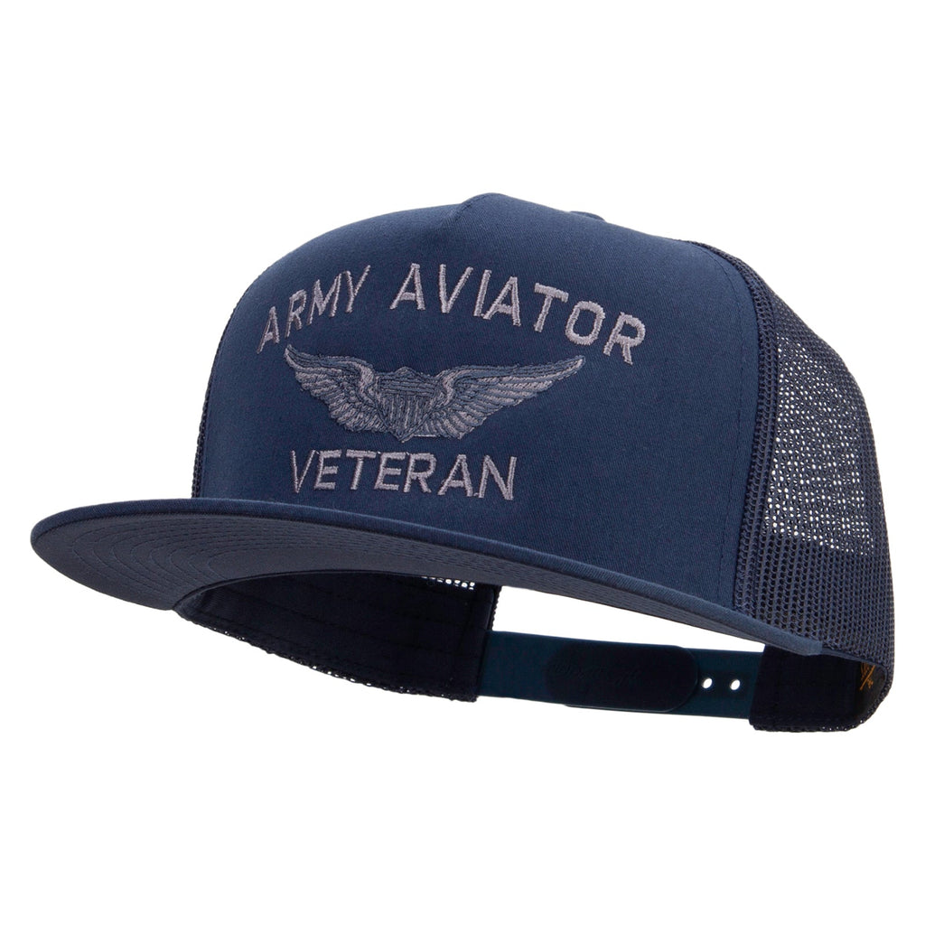 Army Aviator Veteran Embroidered 5 Panel Mesh Trucket Snapback Cap
