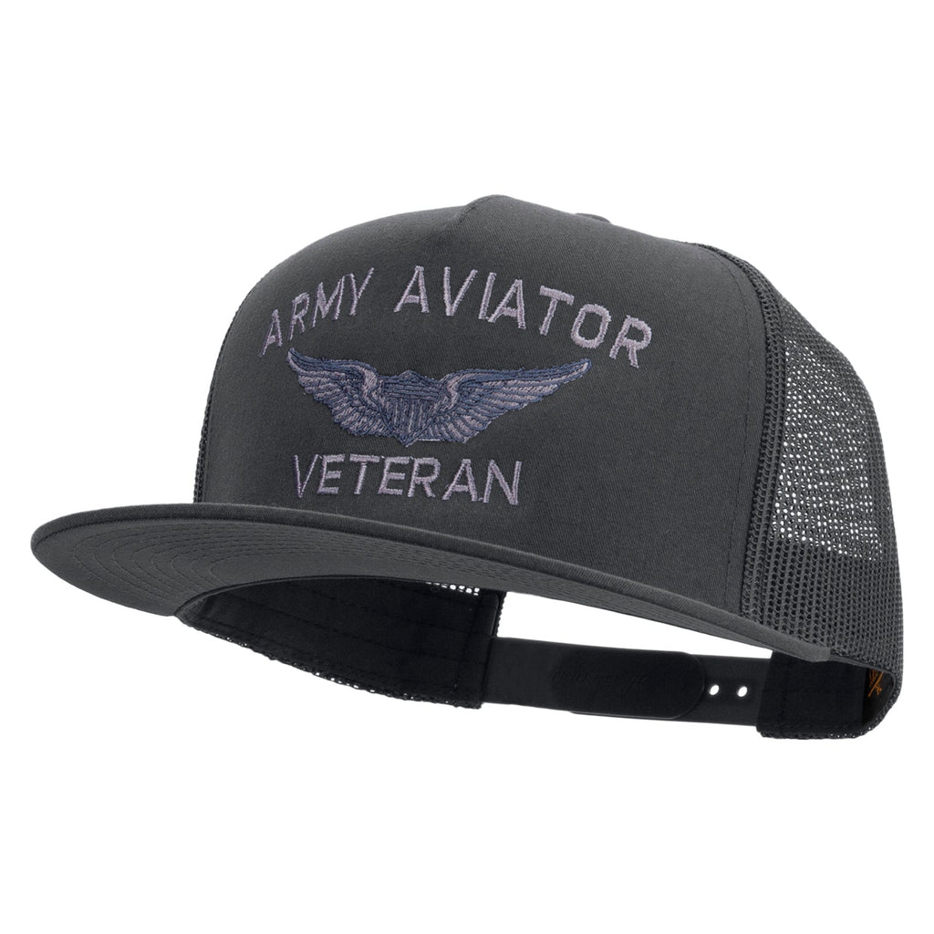 Army Aviator Veteran Embroidered 5 Panel Mesh Trucket Snapback Cap