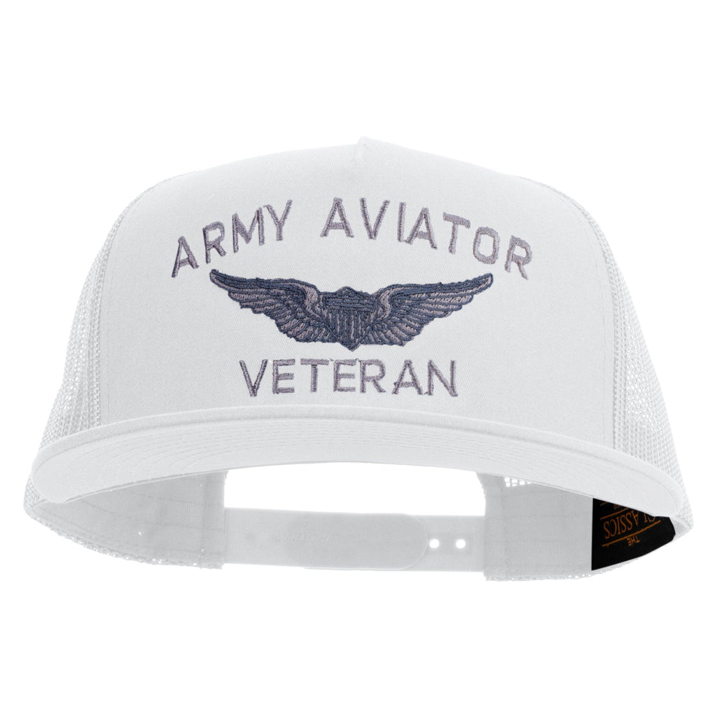 Army Aviator Veteran Embroidered 5 Panel Mesh Trucket Snapback Cap