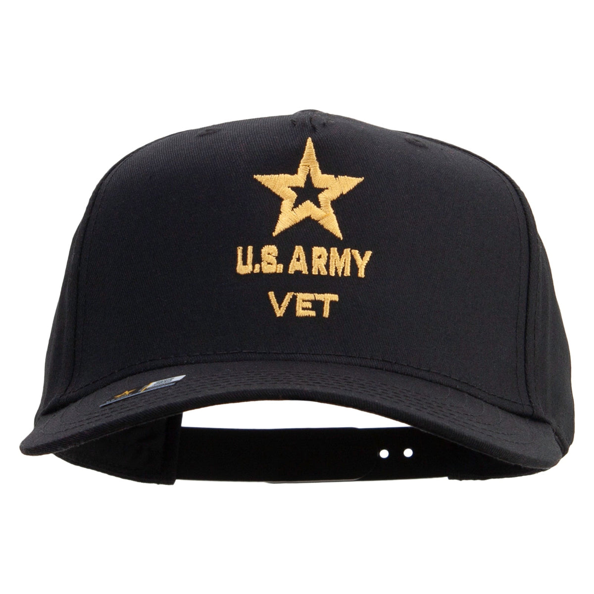 Star US Army Veteran Military Embroidered Solid Cotton Twill 5 Panel Prostyle Snap Cap