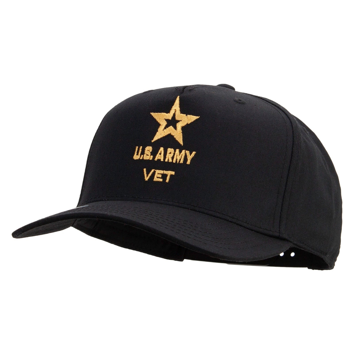 Star US Army Veteran Military Embroidered Solid Cotton Twill 5 Panel Prostyle Snap Cap