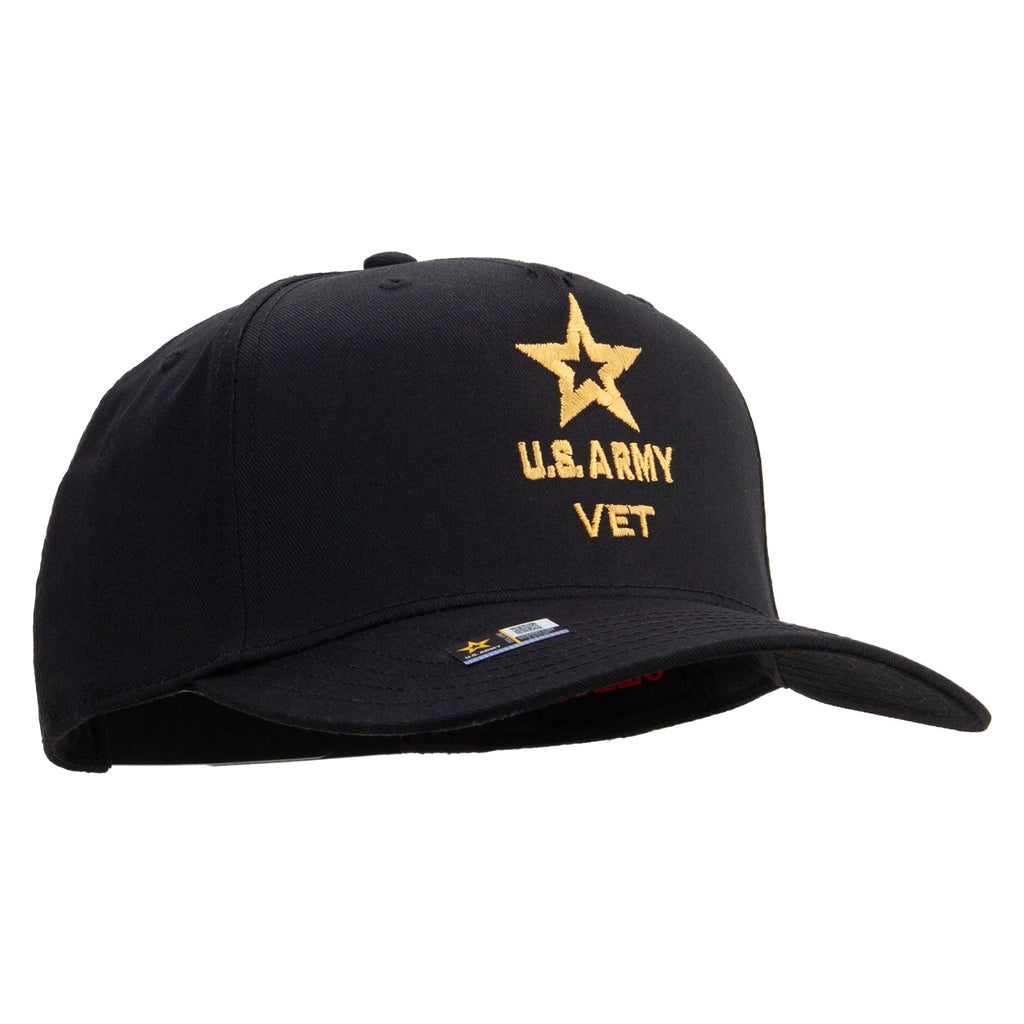 Star US Army Veteran Military Embroidered Solid Cotton Twill 5 Panel Prostyle Snap Cap