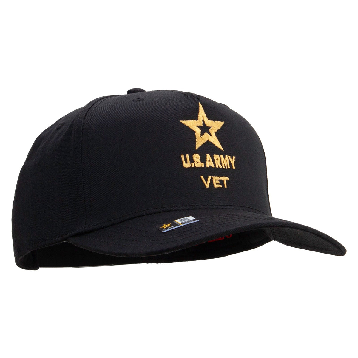 Star US Army Veteran Military Embroidered Solid Cotton Twill 5 Panel Prostyle Snap Cap
