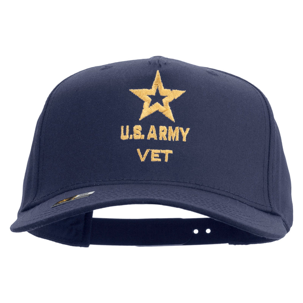 Star US Army Veteran Military Embroidered Solid Cotton Twill 5 Panel Prostyle Snap Cap