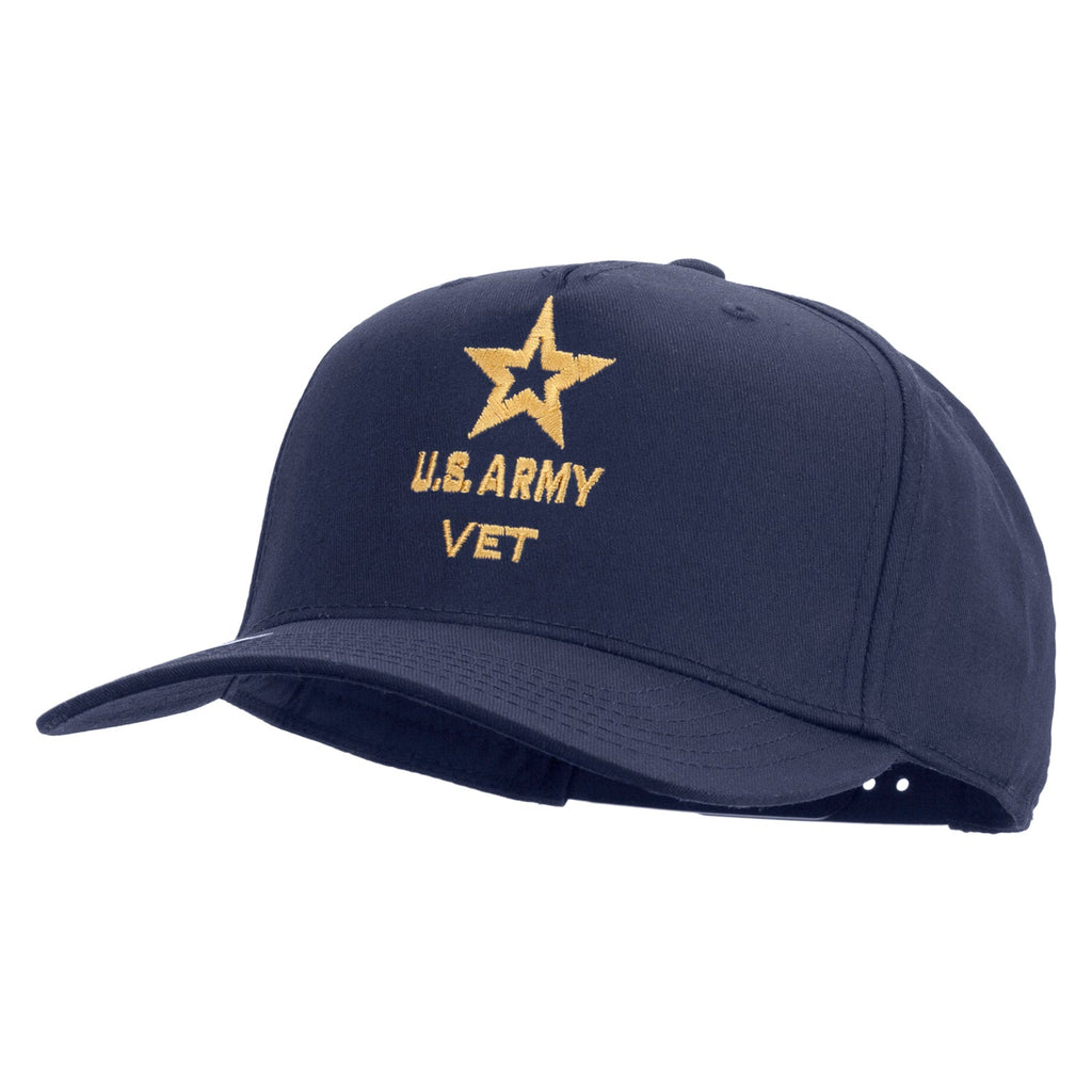 Star US Army Veteran Military Embroidered Solid Cotton Twill 5 Panel Prostyle Snap Cap